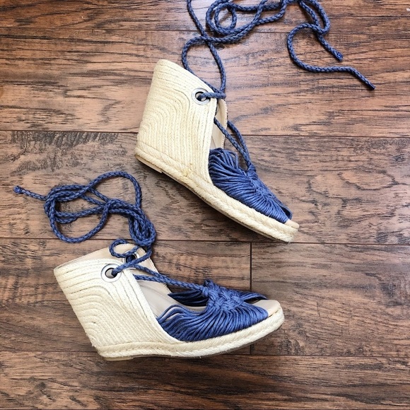 BCBGeneration • Pike espadrille sandals blue wedge ankle tie macramé crochet - Picture 8 of 8